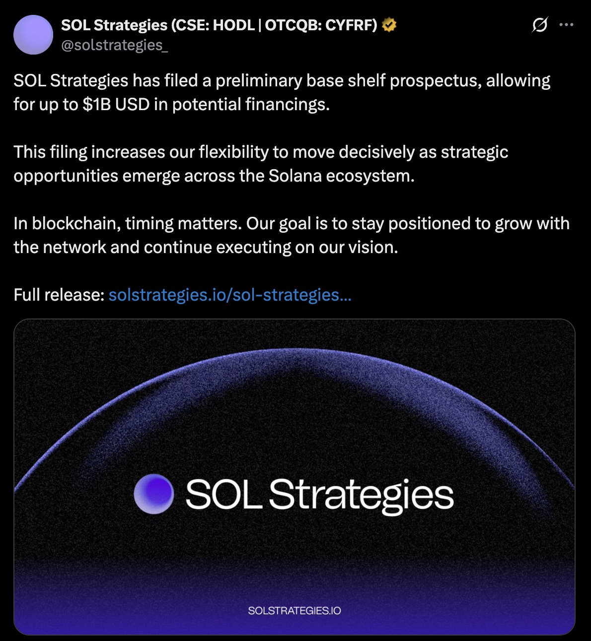 SOL Strategies nộp bản cáo bạch sơ bộ để huy động 1 tỷ USD để mua Solana - Ảnh